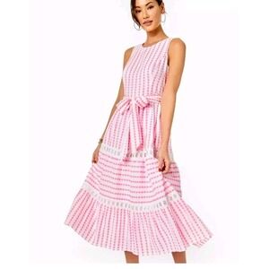 Lilly Pulitzer Maybella Gingham Lace Inset Cotton Dress size 16